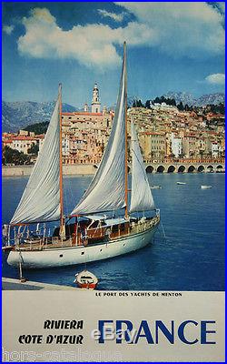 Affiche originale, France, Riviera Cote d Azur le Port des Yachts à Menton