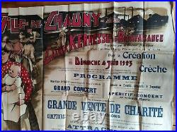 Affiche originale Grande Kermesse de CHAUNY 4 JUIN 1905 Attractions Bal