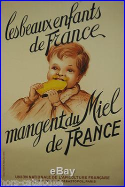 Affiche originale Les beaux enfants de France mangent du miel de France. L. Picon