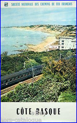 Affiche originale, SNCF Côte Basque, Train, plage, océan