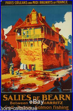 Affiche originale, Salies de Bearn, between Pau Biarritz, par René Roussel, 1927