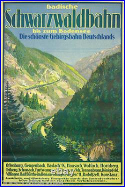 Affiche originale, Schwarzwaldbahn, Badische bis zum Bodensee. Imp. Kornsand&co