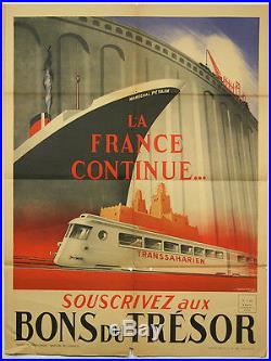 Affiche originale WWII La France continue Marechal Petain, 1942, par Falcucci