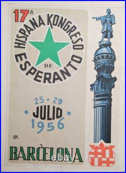 Affiche originale ancienne 1956 17 A Hispana Kongreso de Esperanto /RS381