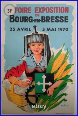 Affiche originale ancienne 1970 Bourg-en-Bresse foire exposition poulet /RS204