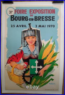 Affiche originale ancienne 1970 Bourg-en-Bresse foire exposition poulet /RS204