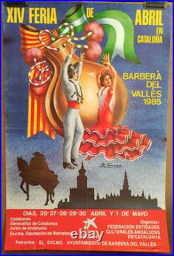 Affiche originale ancienne 1985 XIV Feria de Abril en Cataluna /RS356