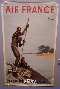 Affiche originale ancienne AIR FRANCE AFRIQUE OCCIDENTALE PERCEVAL 1952