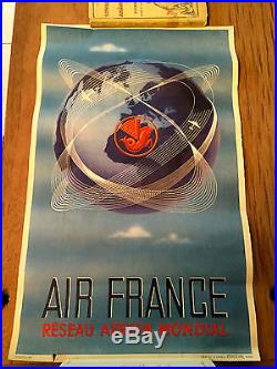 Affiche originale ancienne AIR FRANCE -Réseau Aérien Mondial 364/P/6/49 PERCEVAL
