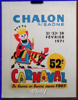 Affiche originale ancienne CARNAVAL 1971 Chalon sur Saône /RS217