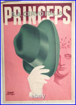 Affiche originale ancienne Chapeaux PRINCEPS S. A. CERVO Italia /RS65