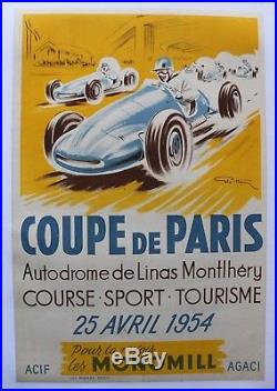 Affiche originale ancienne Géo Ham Coupe de Paris 25 avril 1954 Linas-Monthléry