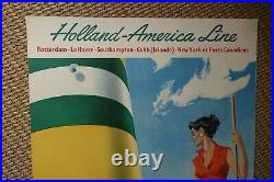 Affiche originale ancienne HOLLAND-AMERICA LINE Années 1950 parfait état