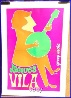 Affiche originale ancienne Jacques VILA Group Sonic /RS74
