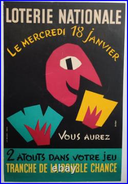 Affiche originale ancienne LOTERIE NATIONALE jeux de cartes par Grove /RS279