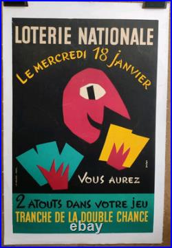 Affiche originale ancienne LOTERIE NATIONALE jeux de cartes par Grove /RS279