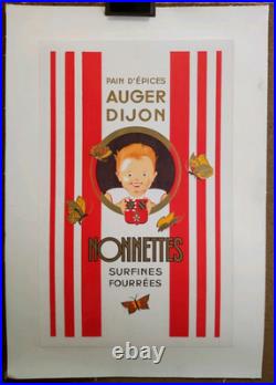 Affiche originale ancienne Nonnettes pain d'épices Auger Dijon /RS390