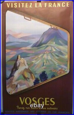 Affiche originale ancienne SNCF chemin de fer tourisme Vosges 1954