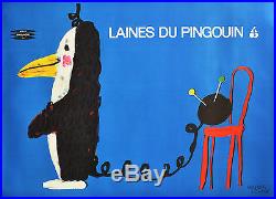 Affiche originale ancienne années 60 Laines du PINGOUIN Herbert LEUPIN