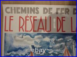 Affiche originale ancienne chemin de fer Bretagne 1937 la mer rarissime