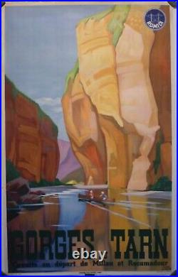 Affiche originale ancienne chemin de fer gorges du Tarn Millau Rocamadour 1937