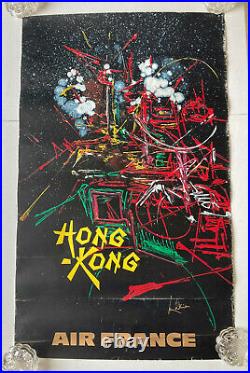 Affiche originale ancienne de Georges Mathieu Air France Hong Kong 1968
