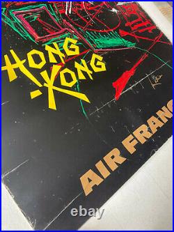 Affiche originale ancienne de Georges Mathieu Air France Hong Kong 1968