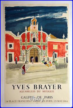 Affiche originale ancienne entoilée 1964 YVES BRAYER Aquarelles MEXIQUE