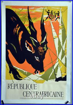 Affiche originale ancienne entoilée REPUBLIQUE CENTRAFRICAINE par Dessirier
