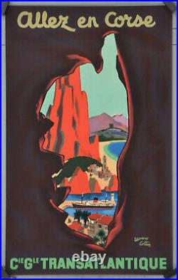 Affiche originale années 60 Allez en CORSE Edouard Collin 65 x 40 cm