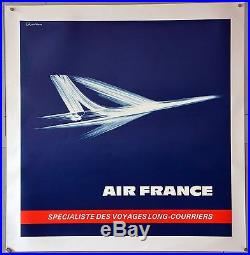 Affiche originale de 1971 entoilée. AIR FRANCE Le CONCORDE par EXCOFFON