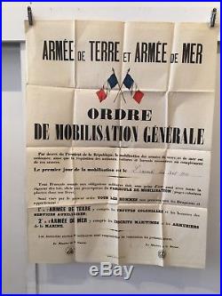 Affiche originale de l'ordre de mobilisation générale du 02 août 1914