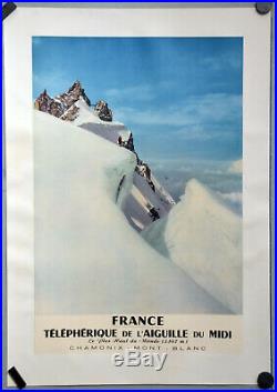 Affiche originale entoilée Années 50 FRANCE Telephérique du midi -CHAMONIX