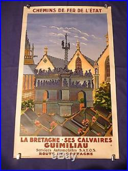 Affiche originale litho de 1920 pour CHEMINS DE FER DE L'ETAT, LA BRETAGNE