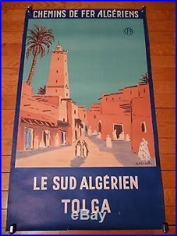 Affiche originale lithographiée des années 30 pour les CHEMINS DE FER ALGERIENS