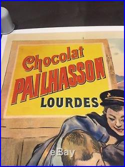 Affiche originale lithographie publicité chocolat Pailhasson Lourdes 1920