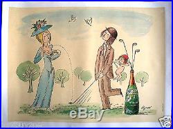 Affiche originale poster CHAMPAGNE PERRIER JOUET par PEYNET golf sein nu colombe