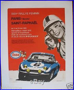 Affiche originale poster RALLYE FEMININ PARIS Bendor SAINT RAPHAEL ESSO mai 1966