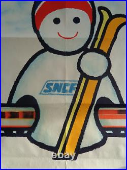 Affiche originale pour les vacances a la neige je préfère le train s n c f