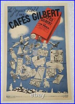 Affiche originale pub Cafés Gilbert Le Joyeux Noël -1930 (entoilée). Pub/Déco