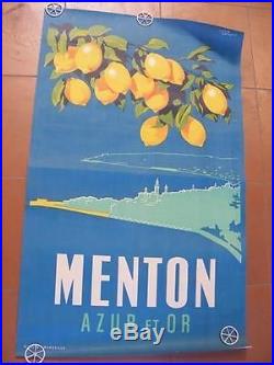 Affiche originale tourisme MENTON AZUR ET OR BERMOND. A MOULLOT 80x60 1940