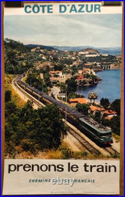 Affiche photo ancienne Côte d'Azur Prenons le train S. N. C. F. /RS522