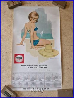 Affiche pin up huiles veedol calendrier 1969 signé archie dickens