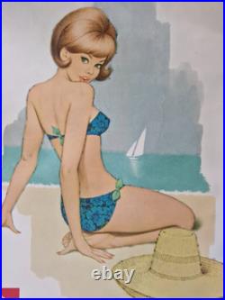 Affiche pin up huiles veedol calendrier 1969 signé archie dickens