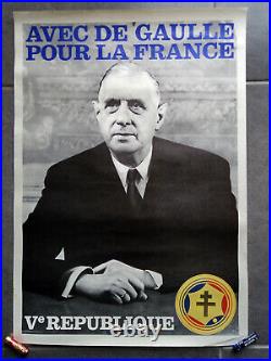 Affiche politique ancienne AVEC DE GAULLE POUR LA FRANCE 1967 mai 68 Poster