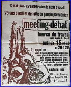 Affiche politique originale Meeting débat 1973 Israël Palestine