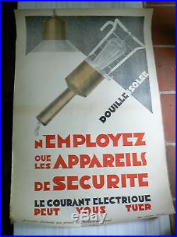 Affiche prévention des accidents années 30/40 DOUILLE ISOLEE