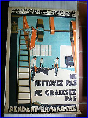 Affiche prévention des accidents années 30/40 NE NETTOYEZ PAS NE GRAISSEZ PAS