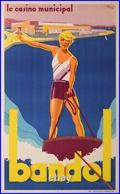 Affiche publicitaire Art Deco Bandol par André Bermond imprimerie Mourlot 1930