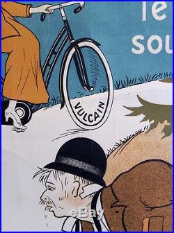 Affiche publicitaire ancienne CYCLES VULCAIN Gauthier Macon Vélo Cyclisme Poster